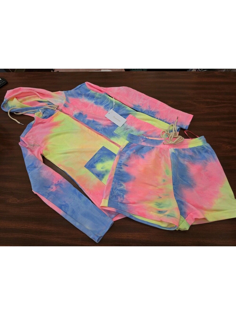 NWT Rose Velvet Tie Dye Lounge Set Small Full Zip Hoodie Shorts Neo Active Cozy